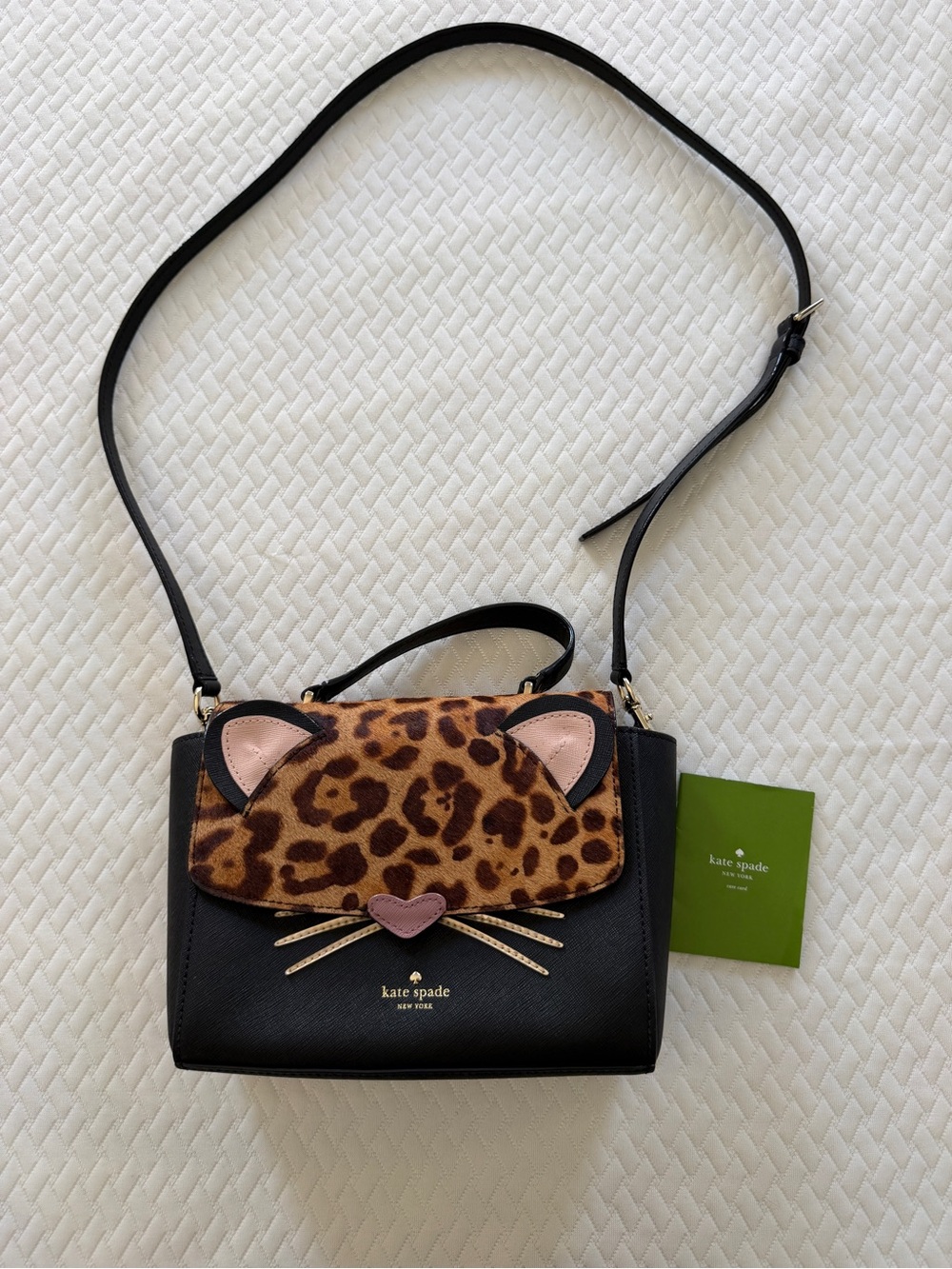 Kate Spade Black Leopard Cat Ears Top Handle Crossbody Bag - Picture 2 of 4